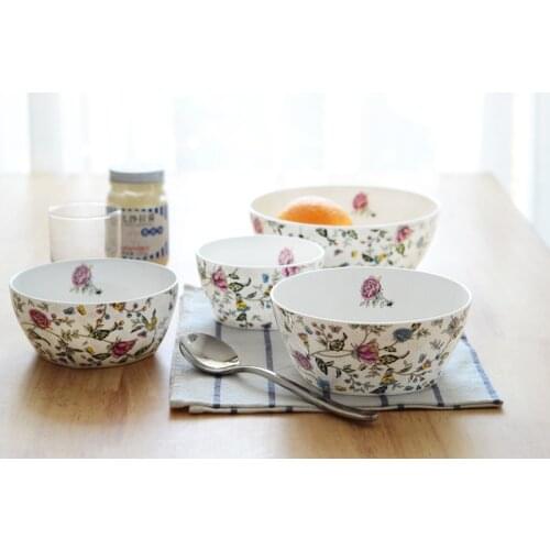 4pcs set, floral bone china ramen bowl set, ceramic bowls for dinner kitchen, porcelain soup bowls for serving, mixing bowls