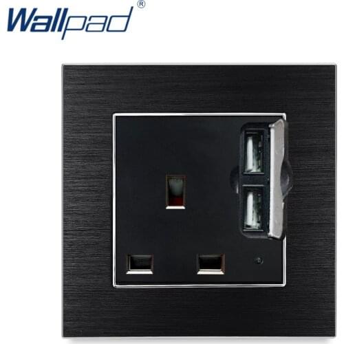 3 Pin 13A Socket With 2 Usb Port In The Wall Wallpad Luxury Satin Metal Panel USB Charger Wall Outlet