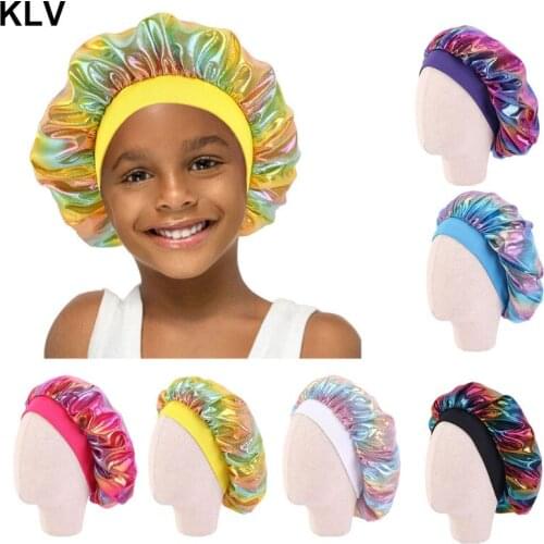 New Fashion Hair Bonnet Satin Silky Big Bonnet for Kids Hair Accessories Children Sleep Cap Headwrap Hat For 2-8 Years