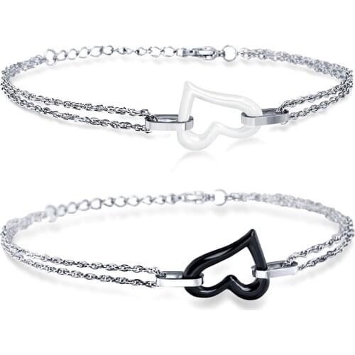 New Fashion Simple Stainless Steel Adjustable Bracelet Female Ceramic Heart Shape Charm Bangle Bracelets for Women Party Gift