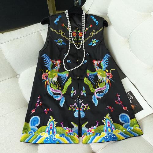 Autumn And Winter New Chinese Style Disc Button Tang Suit Retro Jacket Phoenix Embroidery Sleeveless Vest jacket Women S-XXL