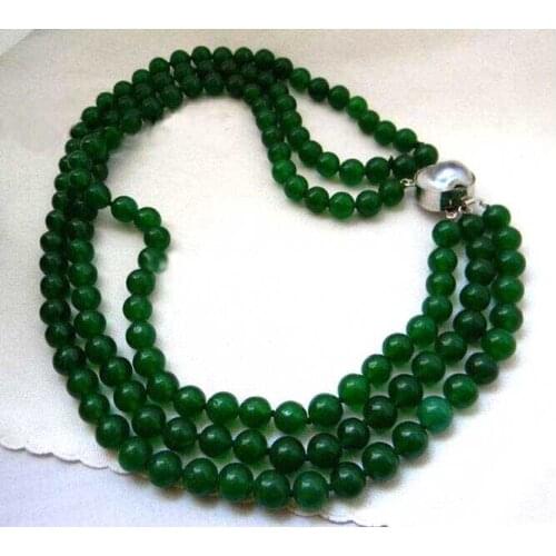 Fine jewelry 3Strands 6-10mm 18" 10mm Green Round Mabe 925 silver Clasp Necklace