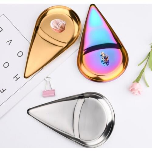Nordic Style Stainless Steel Gold Water Drop Storage Tray Dining Plate Dessert Plate Cosmetic Snack Storage Box Home Decoration
