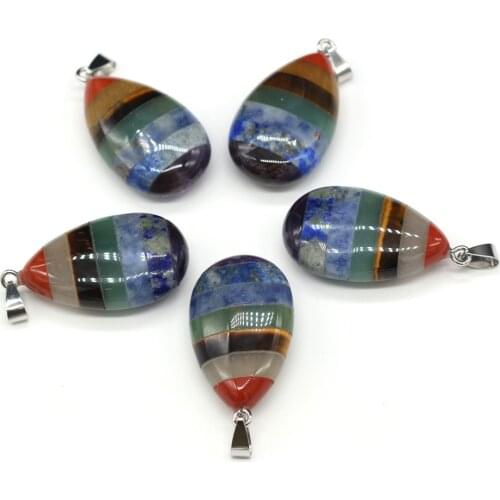 Natural Stone Pendants 7 Chakra Reiki Healing Crystal Agates Amethysts Stone Charms for Jewelry Making Women Necklace Bracelet