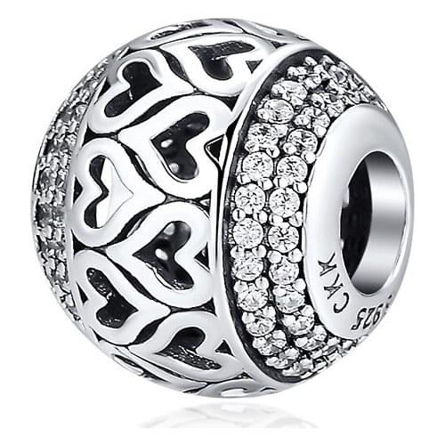 Charms fits for Necklaces Bracelets Luminous Hearts Beads 100% 925 Sterling Silver Jewelry with Clear CZ Free Shipping
