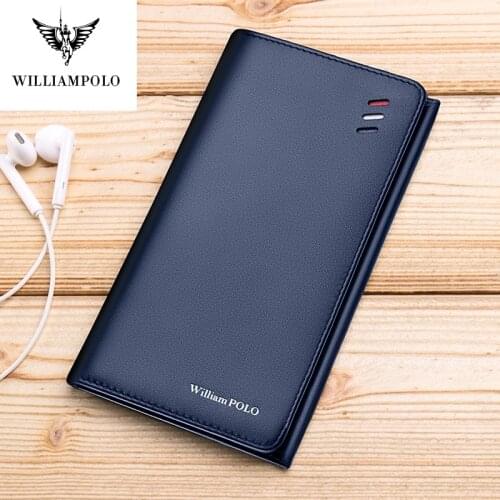 WilliamPolo Luxury Brand full grain Leather Wallets men Long Phone Bag Ultra-thin Coin Purses Tassel Design Wallets Money Bag