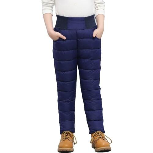 Casual Girl Boy Winter Pants Cotton Padded Thick Warm Trousers Waterproof Ski Pants 3-10 Years Elastic High Waist Baby Kid Pant
