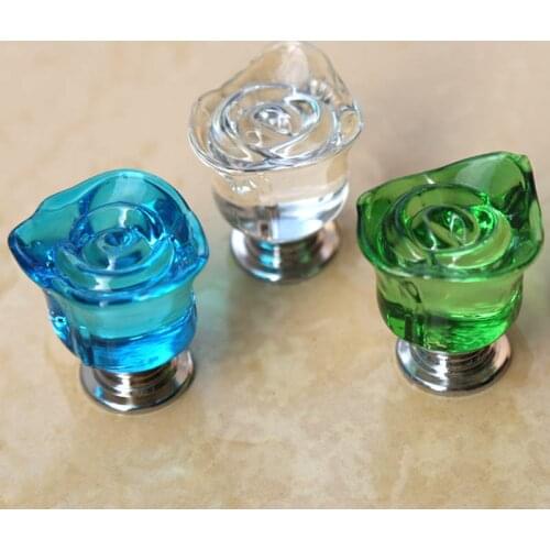 Modern fashion Creative rose glass crystal drawer shoe cabinet knobs pulls green clear blue crystal kitchen cabinet door handles
