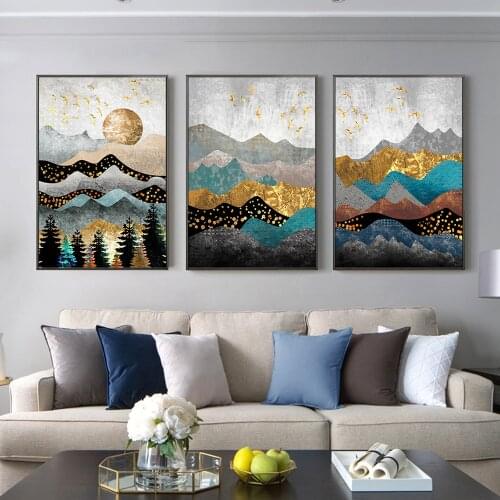 Modern 3 Panels Abstract Canvas Poster Nordic Landscape Wall Art Posters and Prints Wall Pictures for Living Room Home Decor