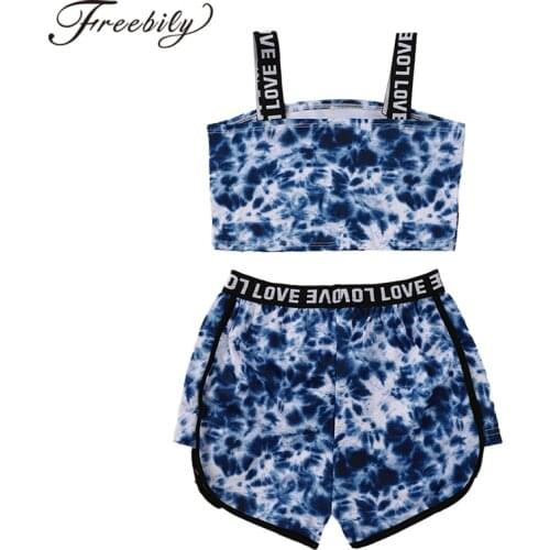 2Pcs Tracksuits Kids Girls Summer Sports Suit Shoulder Strap Sleeveless Colorful Top Vest Elastic Waist Shorts Casual Sport Sets