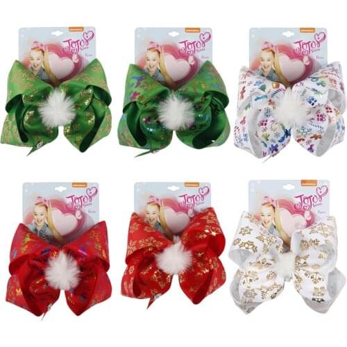 7'' JoJo Bows Santa Christmas Hair Clip Snowflake Large Pompom Hairpins for Girls Barrettes Fashion Party Hair Accessories