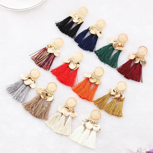 JOUVAL Fashion Long Tassel Fringe Earrings for Women Dangle Drop Earrings Female Round Acrylic Bohemian Ethnic Za Earing Brincos