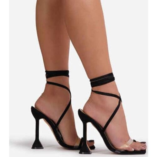 2021 Black snake print stiletto high heel faux leather fish mouth cross strap womens shoes rubber fashion sandals