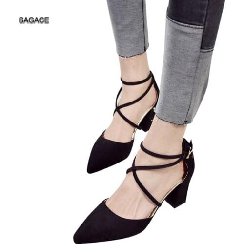 SAGACE Womens Fashion Casual Pointed Toe Square Heel Wedding Shoes High Heel Sandals Summer Shoes 2020 Beach Vintage Sandalias