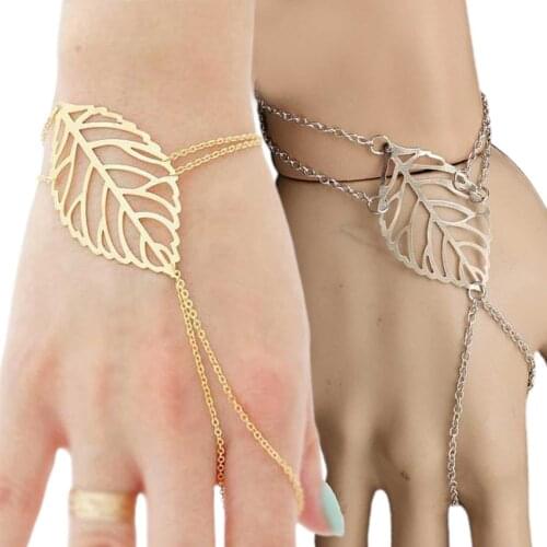 Women Multi-layer Hollow Leaf Finger Ring Bangle Chain Bracelet Simple Jewelry 2020 jewelry