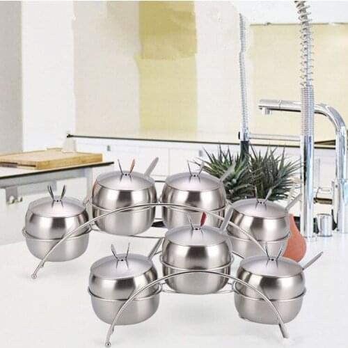 1SET High Quality Stainless Steel Seasoning pot Integrated design Spice Salt Sugar Pepper Ajinomoto Jar with Cover Set OK 0649