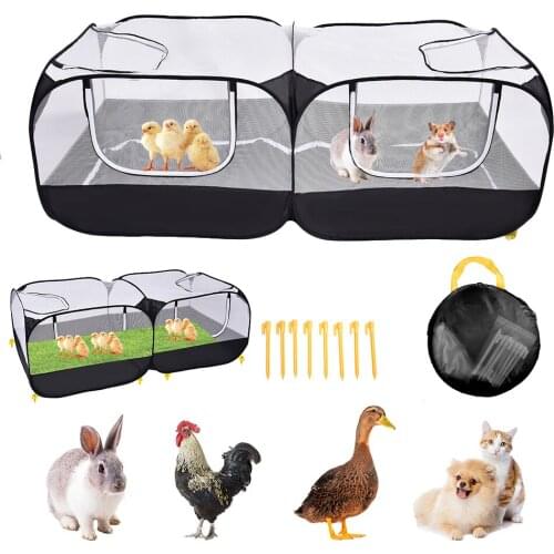2-in-1 Pet Playpen Folding Small Animals Tent Rabbit Cage Chicken Coop Indoor Outdoor Yard Fence For Dog Cat Rabbits Hamster