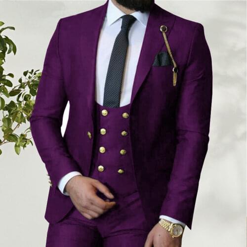 2021 Purple Men Blazer Business Men Suit With Pants Slim Fit Wedding Suits For Men Prom Formal Jacket Tuxedo Costume Homme