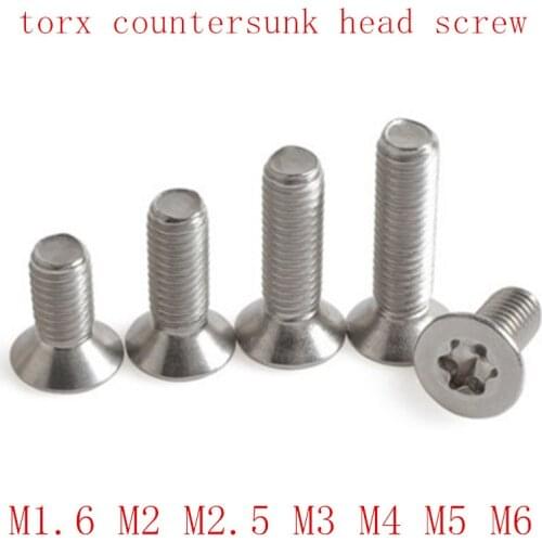10/50pcs M1.6 M2 M2.5 M3 M4 M5 M6 304 A2-70 stainless steel GB2673 Six-Lobe Torx Flat Countersunk Head Screw Six Lobe Bolt