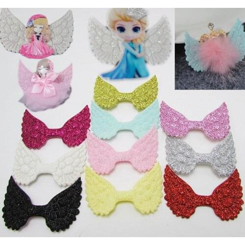 50PCS/lot 5x3.3cm Shiny Angel Wing Padded Applique Crafts for Girls Hair Accessories Decoration