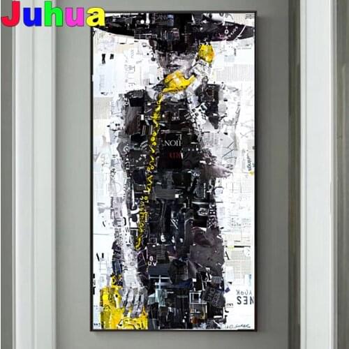 Abstract Woman on the phone Round Diamond painting cross stitch Diamond mosaic 3d diamond embroidery Hat Girl home Art,ndscape