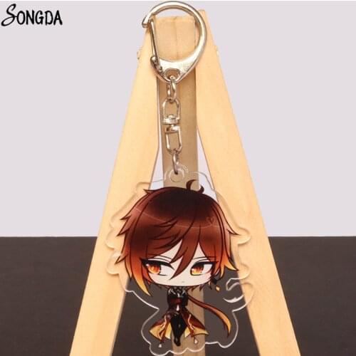 Anime Genshin Impact Zhongli Diluc Keychain Diluc Venti Klee Keqing Xiao Acrylic Pendant Key Chain Ring Holder Gift Jewelry
