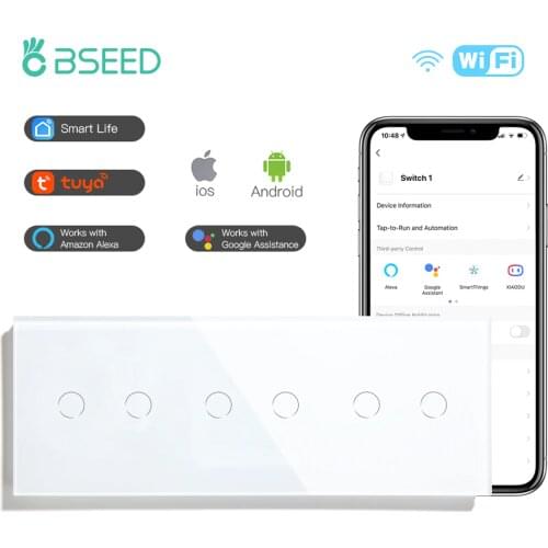 BSEED 6Gang 1/2/3way WIFI Touch Switch Glass Smart Wall Light Switch Touch Screen Backlight Control Google Aleax Smart Life App