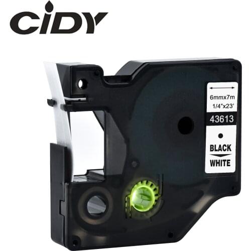 CIDY 1pcs Compatible Dymo D1 6mm Label Tape 43613 43610 43618 Black on White Label Ribbons for Dymo Label Manager 160 280 210