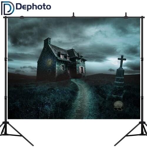 Dephoto Scary Haunted House Photography Background Ghost Tomb Gravestone Halloween Party Backdrops Photo Studio Props