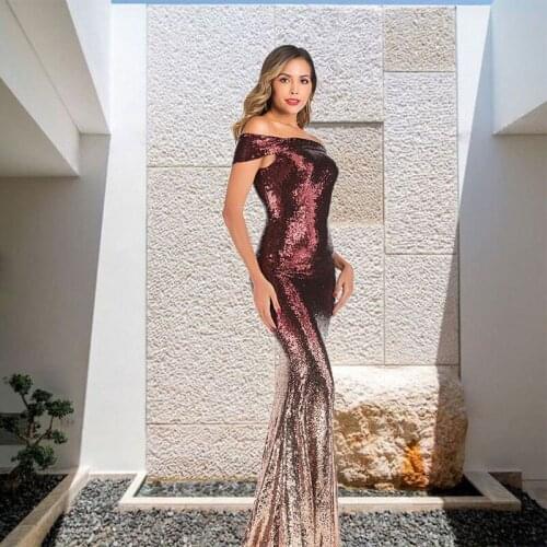 Off Shoulder Maxi long Dress Bodycon Sequin Dress Women Strapless Party Sexy summer Dresses Vestido