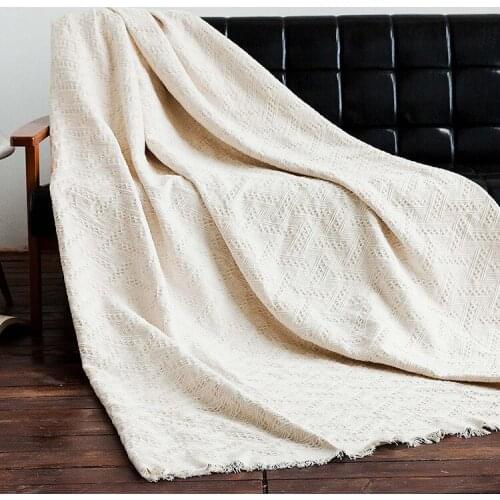 Home Textile Nordic Style Solid White Throw Blanket Cotton Knitted Sofa Blanket T Shape Chunky Blanket Cover Sofa Cushion