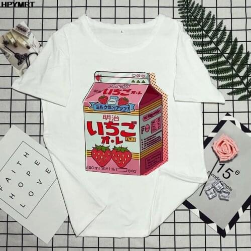 T-shirts Top for Women Cartoon Strawberry milk drink Print Clothes Lady Harajuku Graphic T Shirt Ladies Female Tee Summer Tshirt