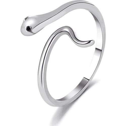 Gothic Corrugated Snake Ring for Women Rose Gold Silver Colour Copper Open Tail Ring Party Fashion Jewelry 2020 Trend New