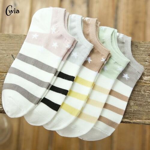 Cotton Boat Socks Woman Stars Stripe Socks ankle low female invisible color girl boy slipper casual hosiery 4pair=8pcs ws106