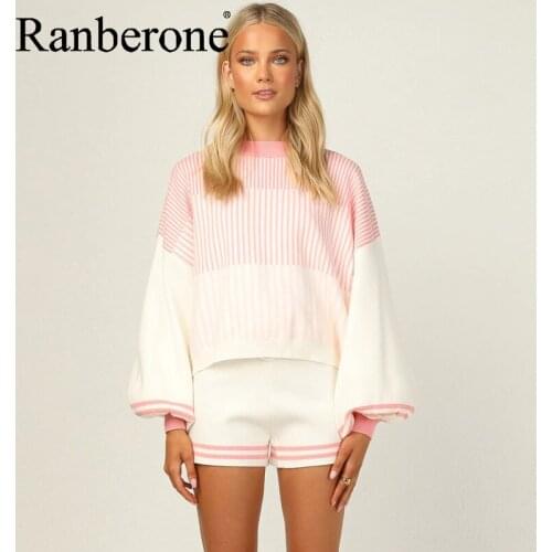 Ranberone 2 Pcs Tracksuits Women Set Long Sleeved Sweatsuit + Shorts Sport Suit Female Gym Runing Shorts Elastic Outfits Fashion