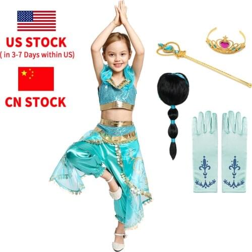 Girls Summer Dress Aladdin Princess Costumes Kids Christmas Party Fancy Dress Aladdin Role Playing Frocks for Baby Girl Clothing