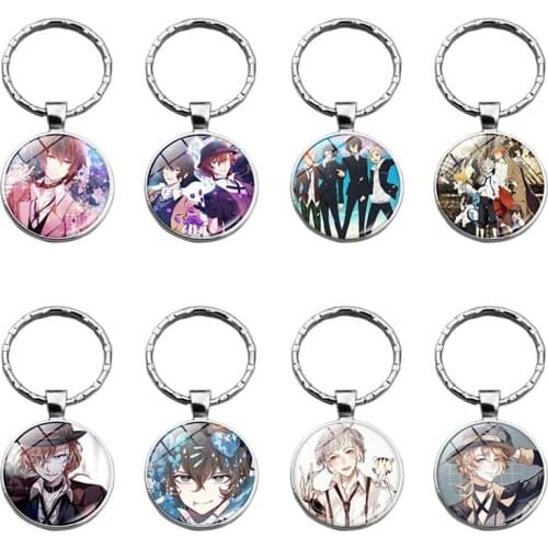 Fashion Glass Dome Pendant Keychain Anime Bungō Stray Dogs Dazai Osamu Nakajima Atsushi Figure Keyring Key Souvenir Jewelry NEW