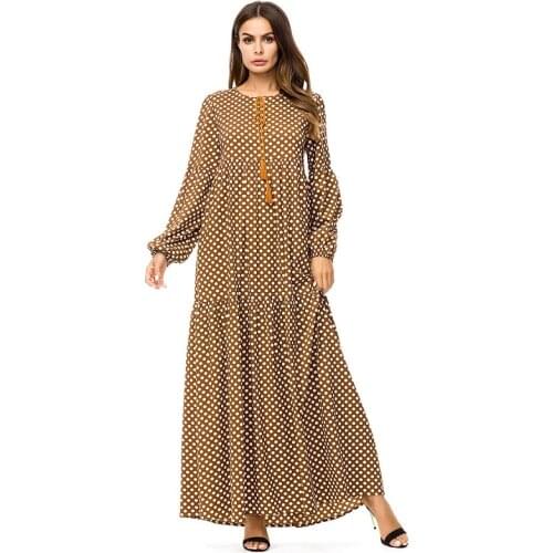 Print muslim dresses muslim gown long dresses M-4XL size dot womens dresses muslim clothing arab robe 5277