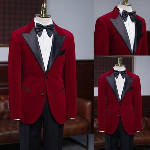 Mens Suits Custom Made Business Tuxedos Two-Button Groom Wear Black Peaked Lapel Casual 2 Pieces Suits Jacket and Pants
