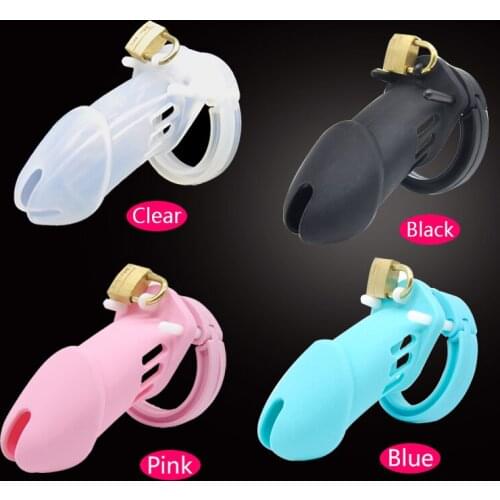 Piens Ring Male Silicone Chastity Device Cock Cage Sex Toys With 5 Penis Ring Adult Belt Brass Lock Standard/Short Cage