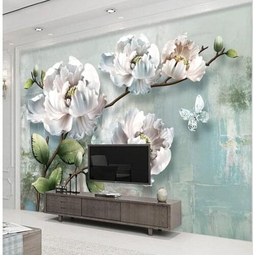 Custom Size 3D Stereoscopic Embossed Flower Photo Mural Wallpaper Waterproof Living Room Bedroom TV Background Wall Home Decor