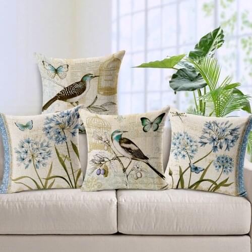 1 Pcs 45x45cm Retro Bird Floral Pattern Pillow Case Cover four Designs Cotton Home Linen Back Throw Supplies pd-2