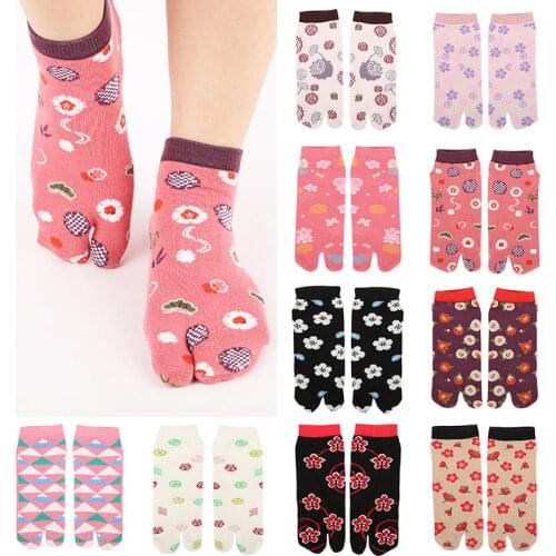 Two Finger Socks Print Cute Japanese Style Unisex Cotton Toe Socks Foot Bag Short Cotton Cocks Samurai Split Toe Socks 1 Pair