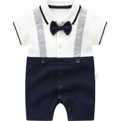 New summer baby clothes baby gentleman bow tie short sleeve cotton jumpsuit baby boy romper