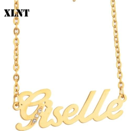 XLNT Giselle Name Necklace Custom Name Necklace Personalized Silver Gold Nameplate Choker Necklace Women Christmas Gifts