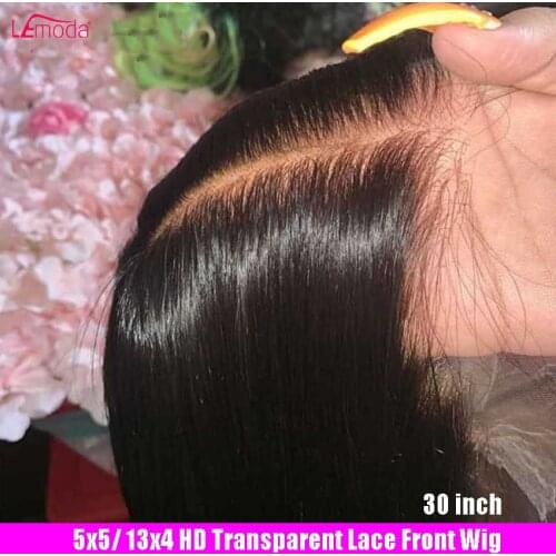 30 Inch 4x4 5x5 Closure Wig HD Transparent Lace 13x6 Straight Lace Front Wig Remy Lemoda Human Hair 150 180 Density Frontal Wig
