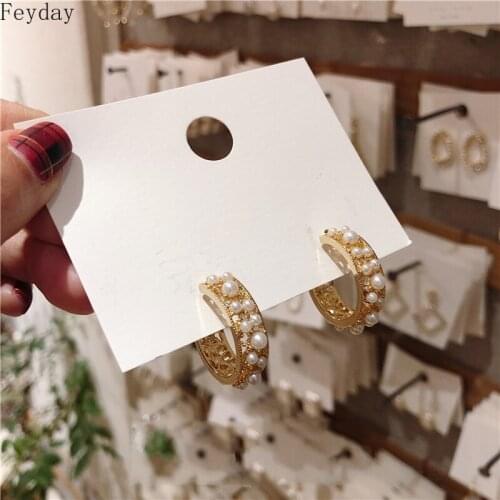 Fashion Simple Hollow Gold Metal Simulated Pearls Hoop Earrings Statement Small Pearl Women Earring Jewelry Gift 2020