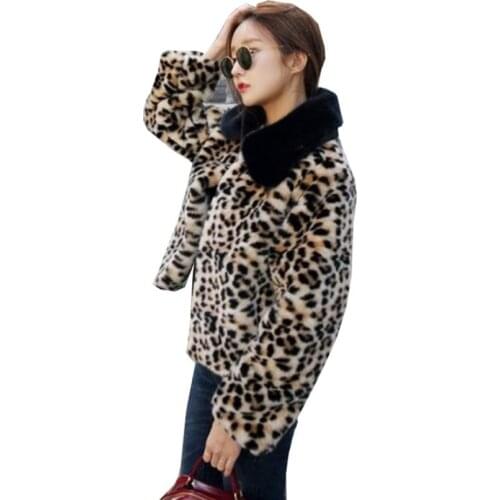 Winter fashion new imitation fur coat jacket women faux Mink Fur leopard short thicken warm casual cardigan ladies outwear L1447