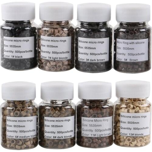 500 Pcs 5.5mm Microring Con Vite, Silicone Micro Rings/Beads for Hair Extensions . 8 Colors Optional