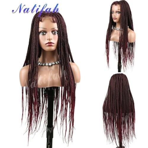 Natifath Lace front Braid Wig Synthetic Hair Wig African American Box Black Wigs Long Box Braided Wigs For Black Women